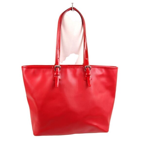 LRG Longchamp RED TEXTURED GENUINE LEATHER TOP ZIP TOTE SHOULDER BAG HANDBAG - Picture 5 of 16